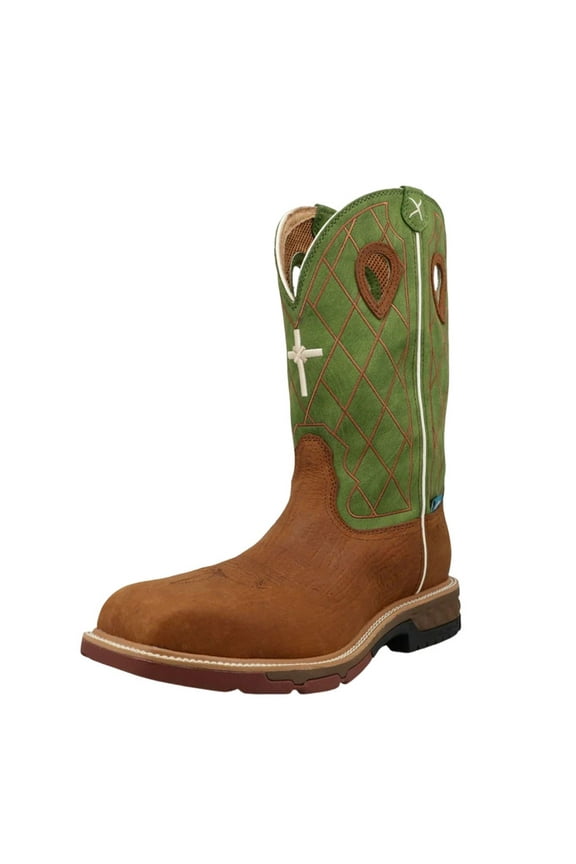 Adult Male 12in Western Caramel Cafe/Green Work Boots, Size: 10.5, Width: EE