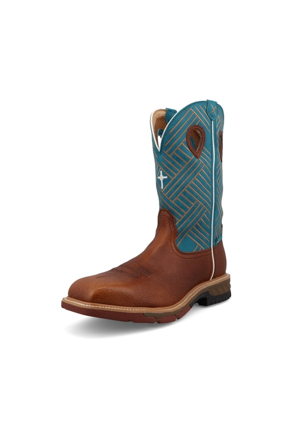 Men's 12in Western Work Boots, Color: Sequoia/Turquoise, Size: 12, Width: D