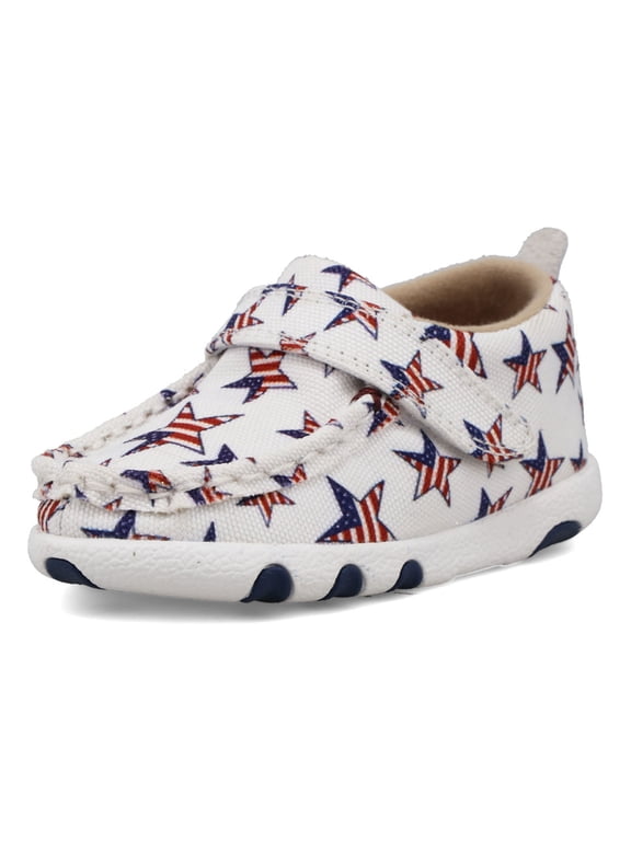 Infant's Driving Moc Casual Shoes, Color: White/Red/Blue, Size: 2 (ICA0045-M-02)