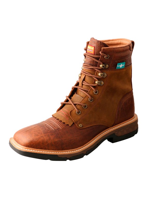 Male 8in CellStretch Lacer Distressed Saddle and Cognac Boots, Size: 11, Width: EE