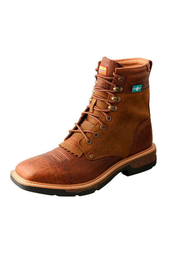 Male 8in CellStretch Lacer Distressed Saddle and Cognac Boots, Size: 12, Width: D