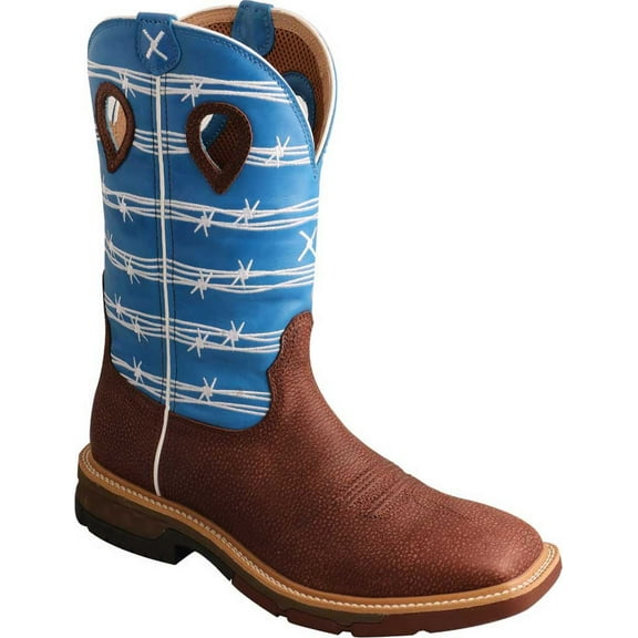 TWISTED X Male Western Alloy Toe 12in With CellStretch Burgundy/Sky Blue Work Boots, Size: 10, Width: EE