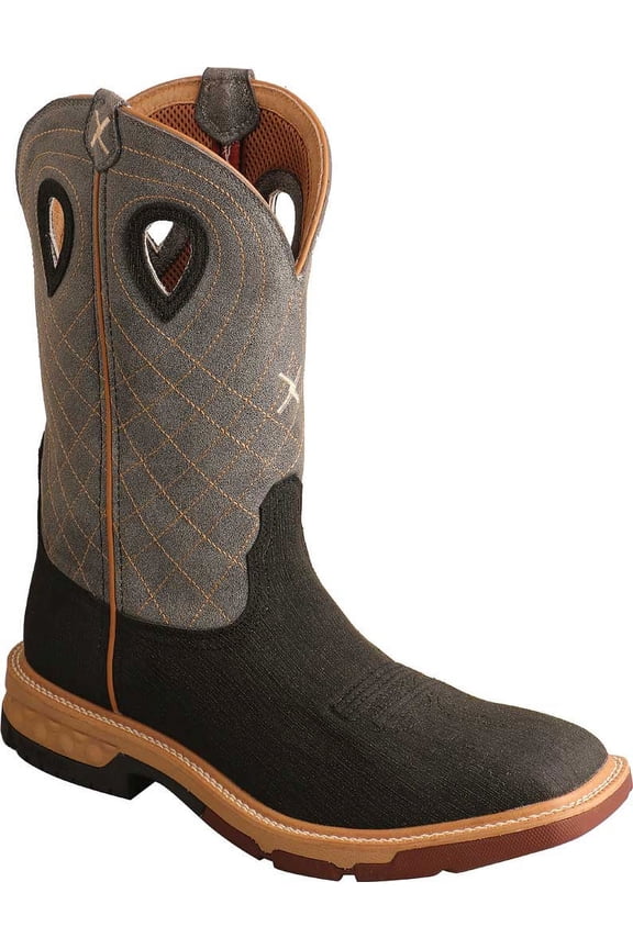Male 12" Western Rubberized Brown/Gray Work Boots with CellStretch, Size: 10, Width: EE