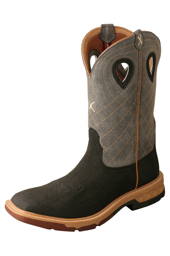 Male 12" Western Rubberized Brown/Gray Work Boots with CellStretch, Size: 11, Width: D