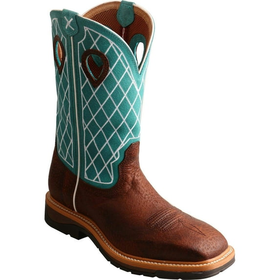 TWISTED X Men's Lite Cowboy Workboot, Color: Brown Distressed/Turquoise, Size: 9.5, Width: EE (MLCS021-9.5-EE0