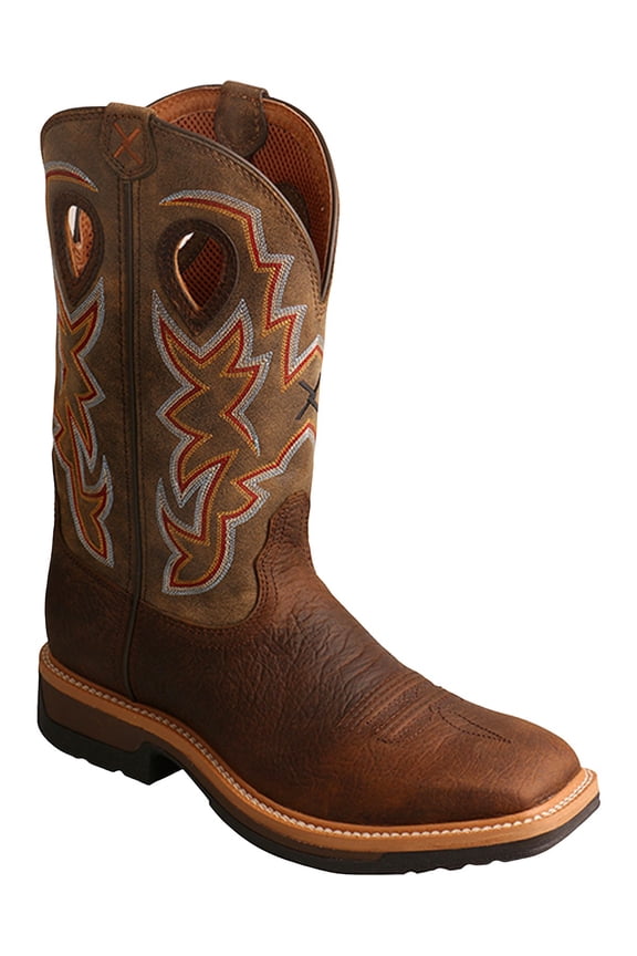 Mens Alloy Toe Lite Western Work Boot Brown 10 D