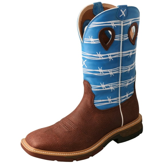 TWISTED X Male Western Alloy Toe 12in With CellStretch Burgundy/Sky Blue Work Boots, Size: 13, Width: EE