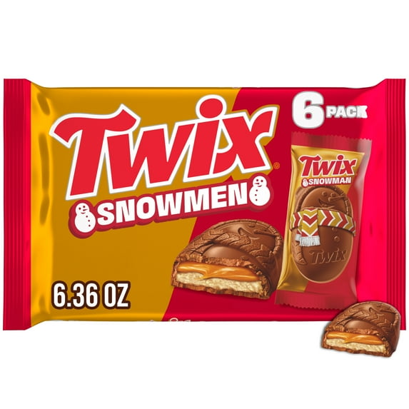 Twix Caramel Cookie Snowmen Christmas Candy Bars -6 Ct Pack
