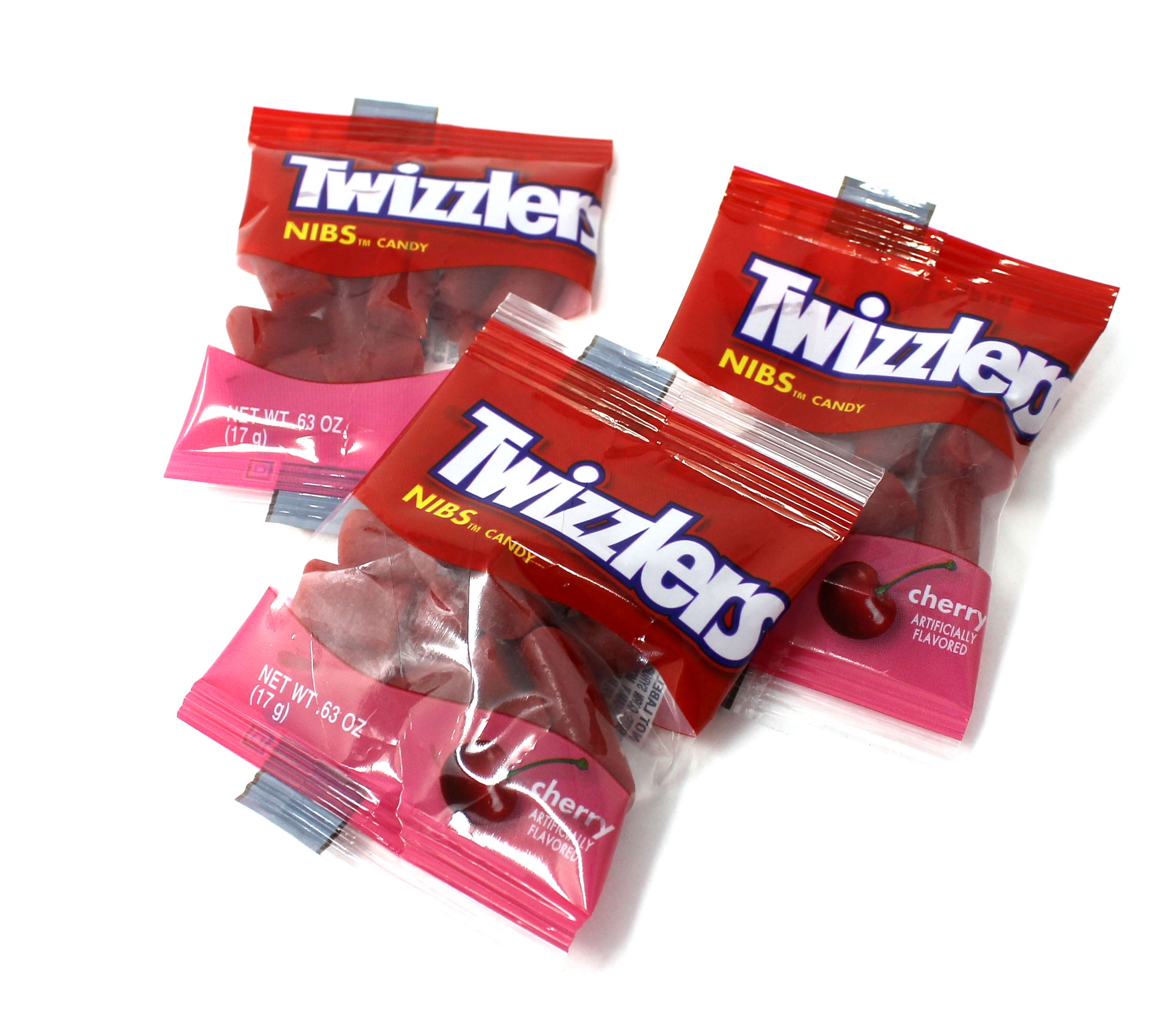 TWIZZLERS Cherry Nibs Candy Snack Size 0.63 Ounce Pouch, 5