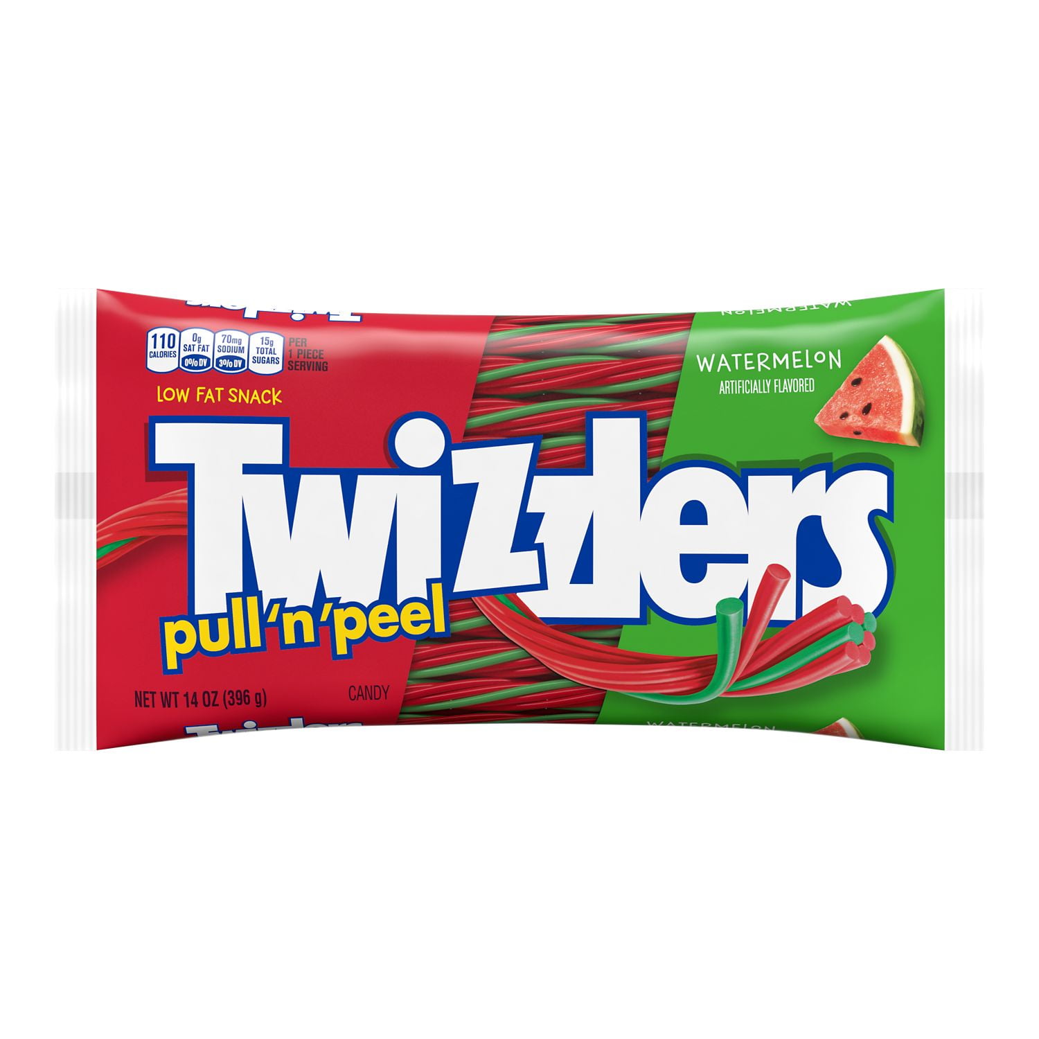 TWIZZLERS, PULL 'N' PEEL Watermelon Flavored Chewy Candy, Low Fat, 14 oz, Bag