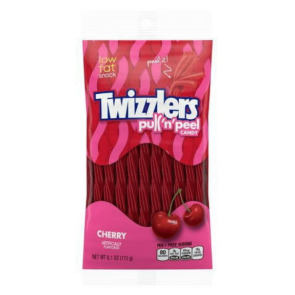 TWIZZLERS Pull 'n' Peel Licorice Candy, Cherry, 6.1 Ounce (Pack of 36)