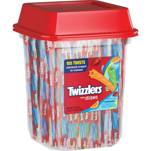 TWIZZLERS, Twists Rainbow Flavored Chewy Candy, Bulk, 27.5 oz, Container (105 Count)