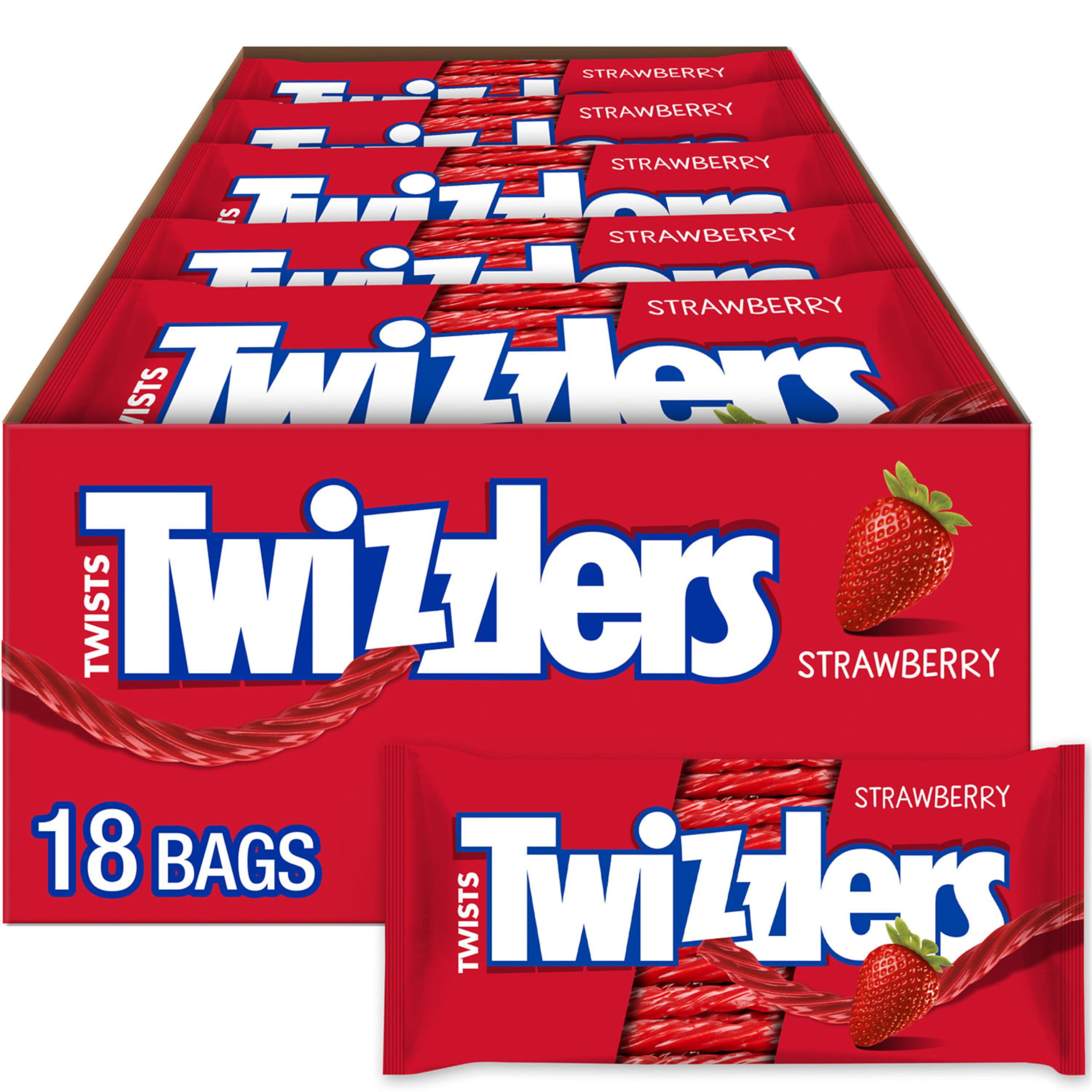 TWIZZLERS Twists Strawberry Flavored Licorice Style, BSL1&nbsp;Candy Packs, 2.5 oz (18 Count)
