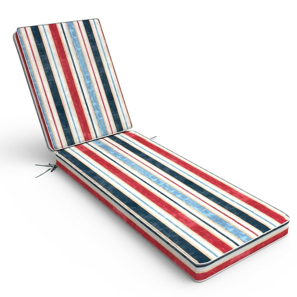 TWLEAR Outdoor Chaise Lounge Cushion for Patio Furniture 72 x 21 x 3 Inch, Water Resistant Patio Lounge Chair Cushion with Straps for Lawn Pool Furniture,Stripe Red Blue C80