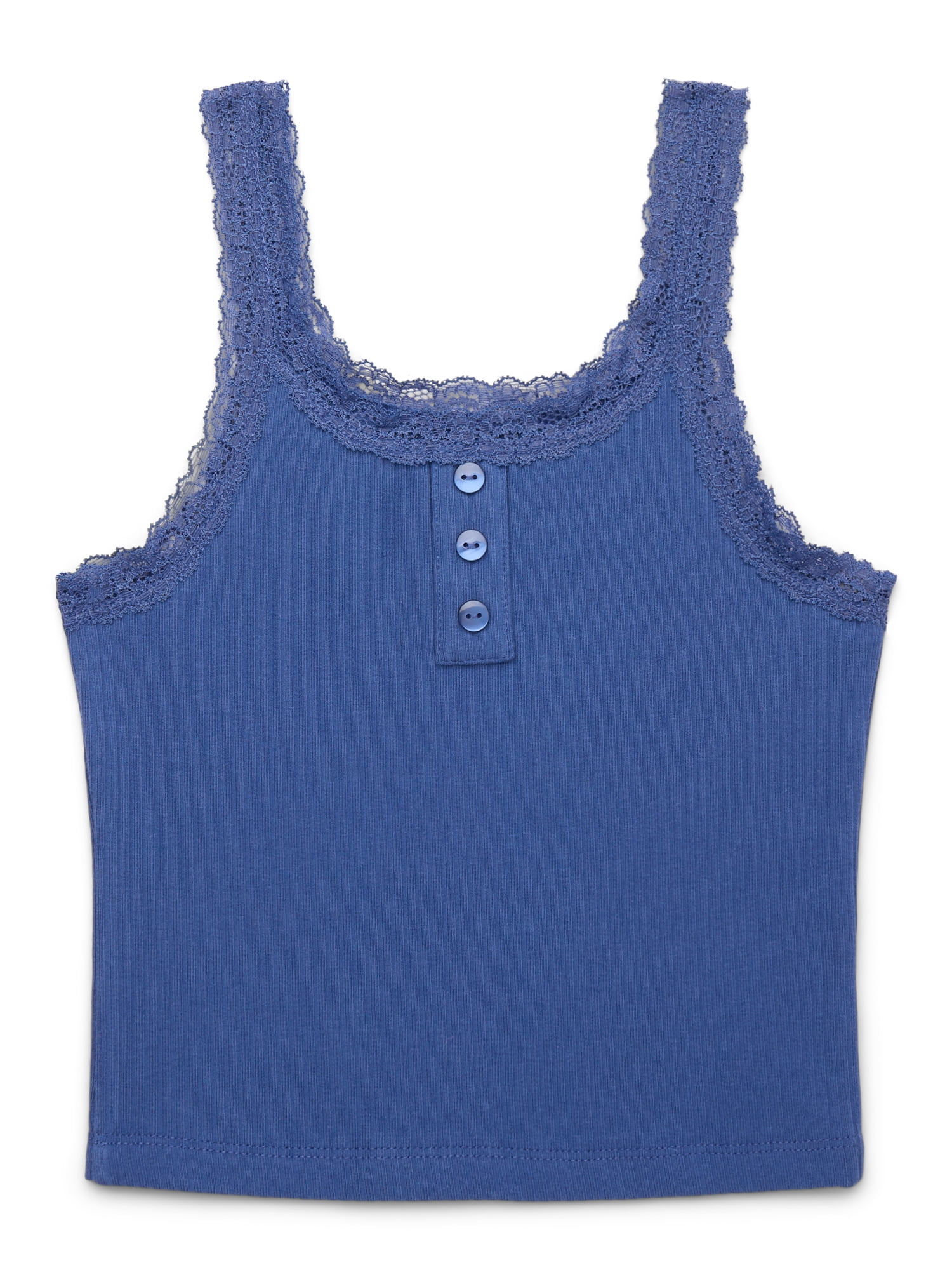 Wonder Nation Tween Girls Henley Tank Top with Lace Trim, Sizes 4-18