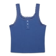 Wonder Nation Tween Girls Henley Tank Top with Lace Trim, Sizes 4-18