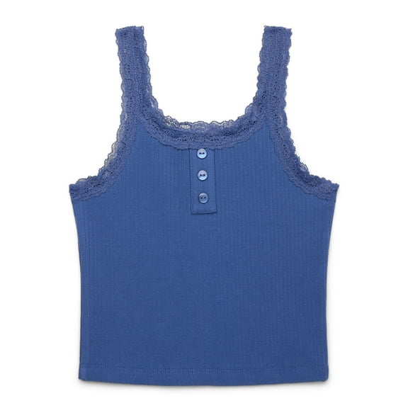Wonder Nation Tween Girls Henley Tank Top with Lace Trim, Sizes 4-18