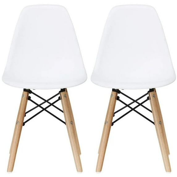 TWO 2 Kids Modern Minimalist Style Chairs Toddler Children Chairs With Natural Wooden Legs - White