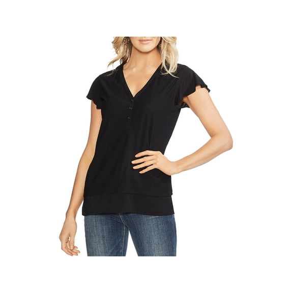 TWO BY VINCE CAMUTO $49 Womens New 0259 Black Henley Casual Top S B+B