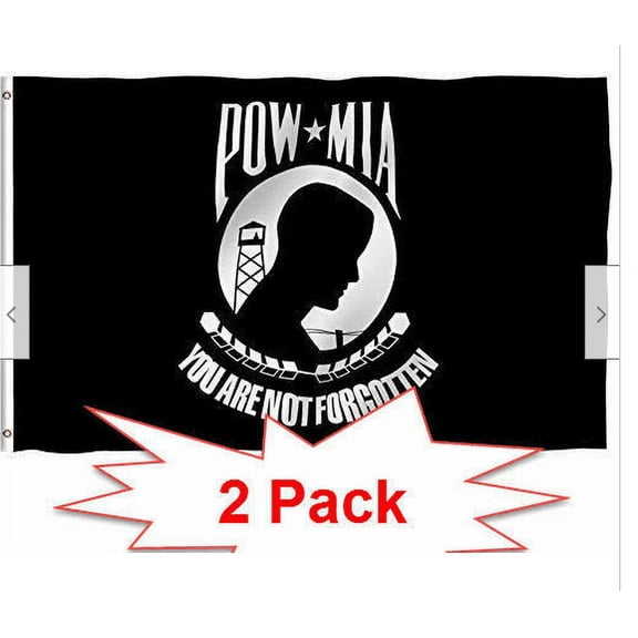 TWO PACK POW-MIA Black Flag You are Not Forgotten Prisoner of War 3x5ft