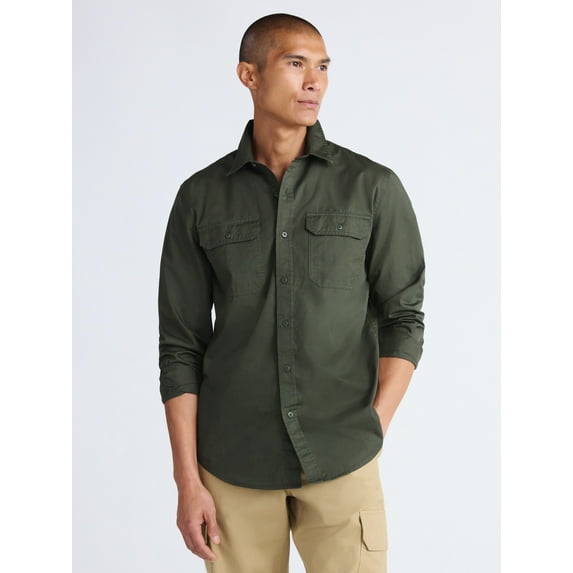 Free Assembly Men's Cotton Utility Shirt with Two Pockets, Sizes S-3XL