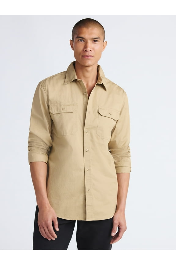 Men's Cotton Utility Shirt with Two Pockets, Sizes S-3XL