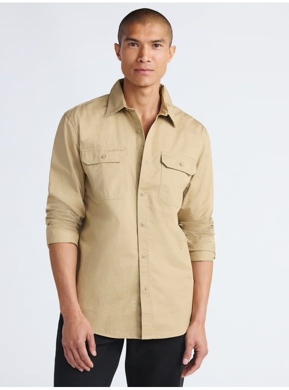 Men's Cotton Utility Shirt with Two Pockets, Sizes S-3XL