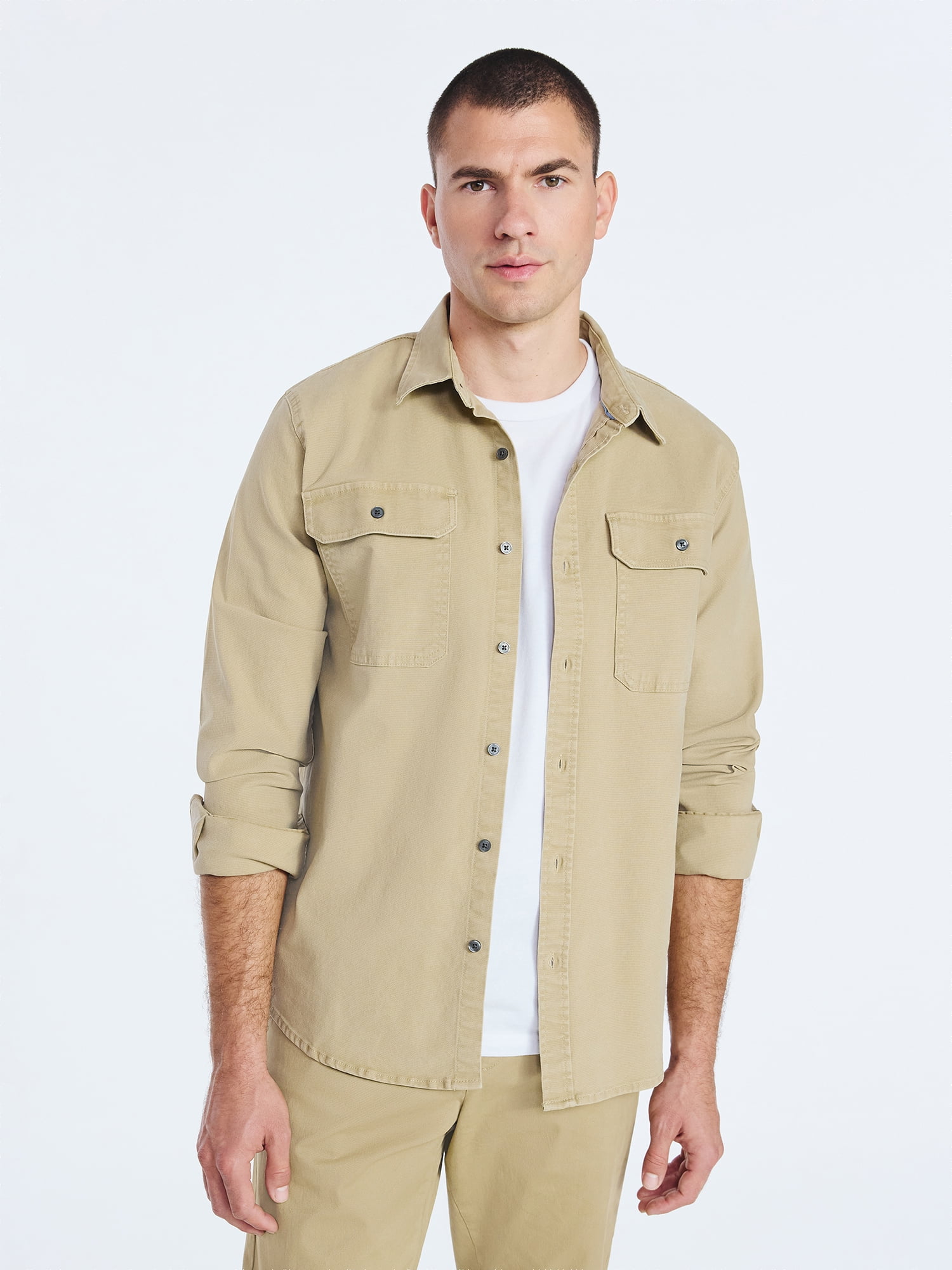 Free Assembly Men's Two Pocket Woven Shirt with Long Sleeves, Sizes S-3XL