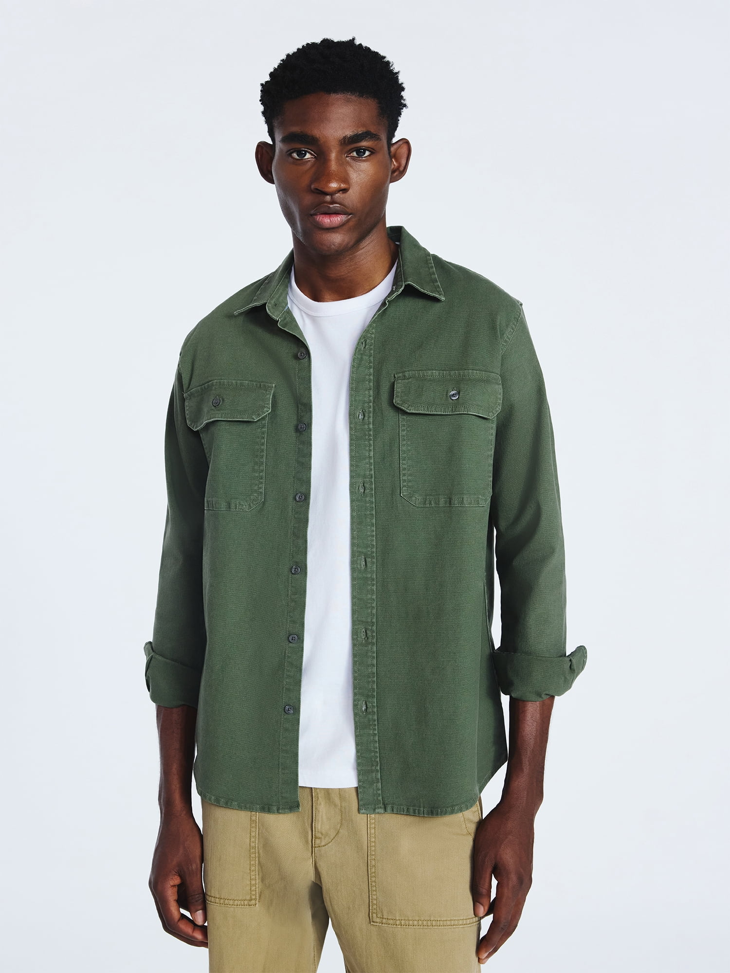 Free Assembly Men's Two Pocket Woven Shirt with Long Sleeves, Sizes S-3XL