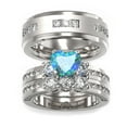 thumbnail image 1 of TWO RINGS Wedding Ring Sets His And Hers Promise Ring Couples Bridal Sets Women 925 Sterling Silver Heart Cut Red Moissanite Man Titanium Brushed Finished Wedding Band, 1 of 6