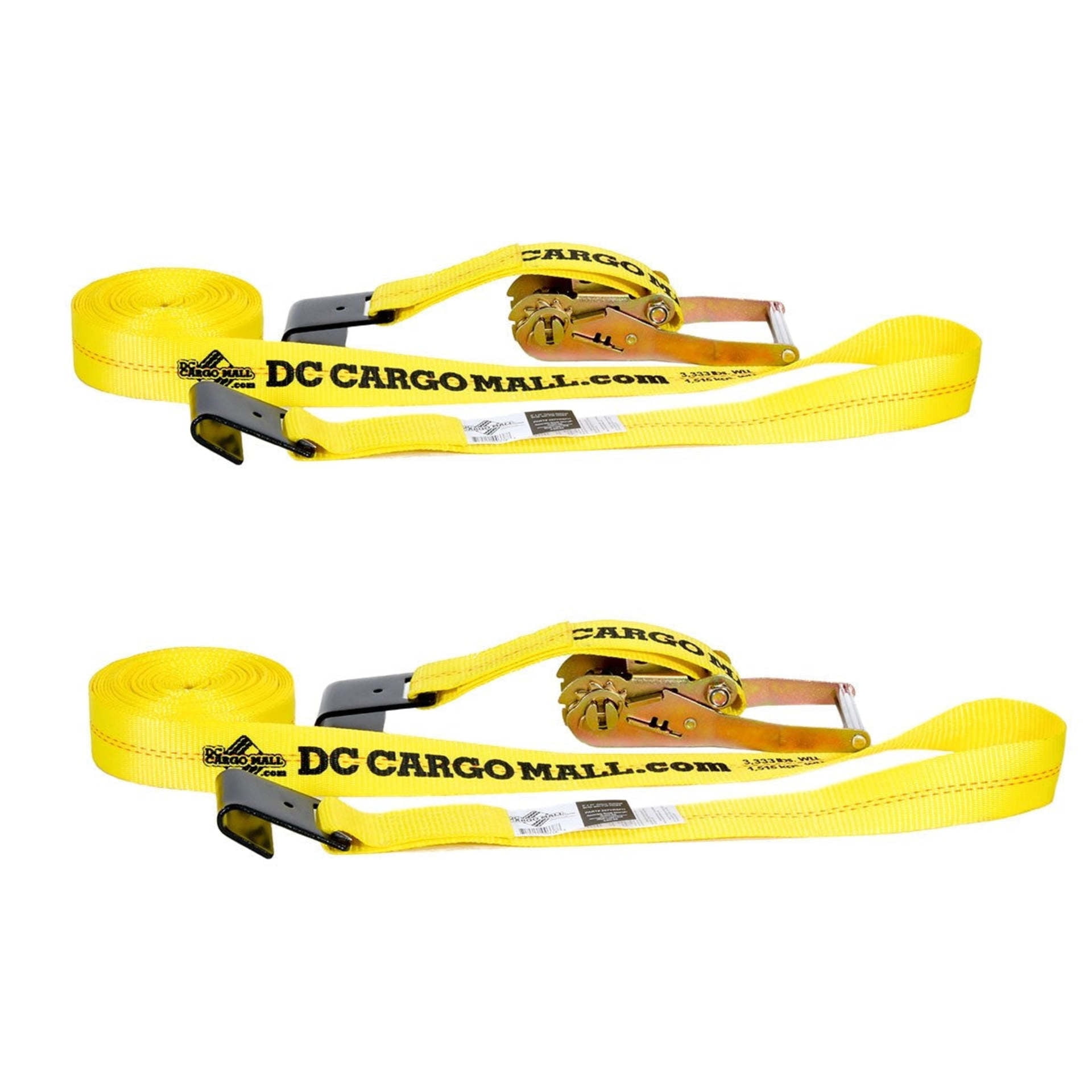 "TWO Ratchet Strap Cargo TieDowns, 2""x27' HeavyDuty, Flat Hooks