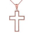 thumbnail image 1 of TWO SIDED BEADED OPEN CROSS PENDANT NECKLACE IN ROSE GOLD (1.5"), 1 of 1