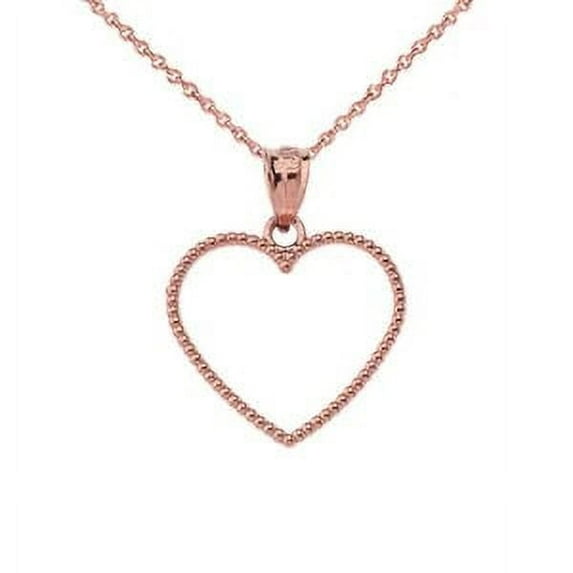 TWO SIDED BEADED OPEN HEART PENDANT NECKLACE IN ROSE GOLD (0.9") : 10K Pendant with 22" chain