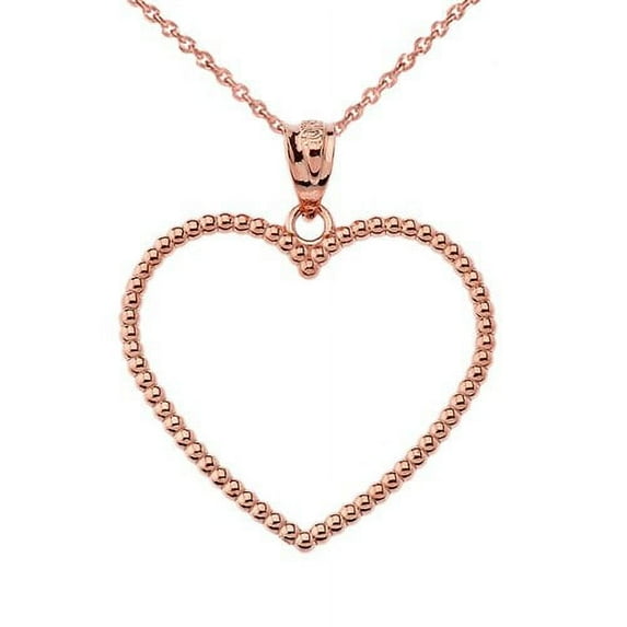 TWO SIDED BEADED OPEN HEART PENDANT NECKLACE IN ROSE GOLD (1.1") : 10K Pendant with 16" chain