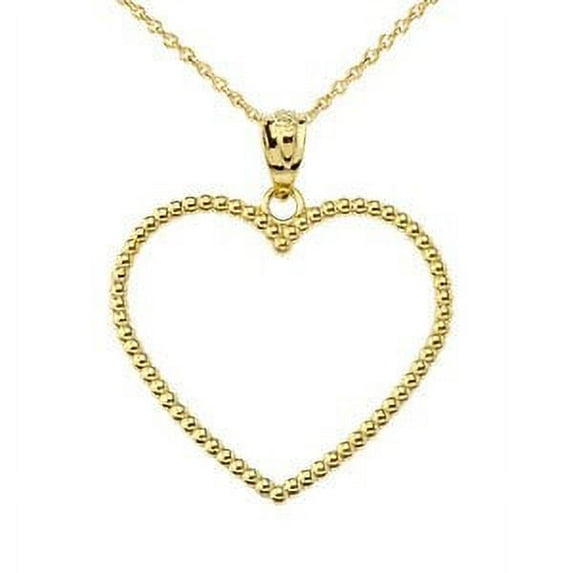 TWO SIDED BEADED OPEN HEART PENDANT NECKLACE IN YELLOW GOLD (1.1") : 14K Pendant with 20" chain