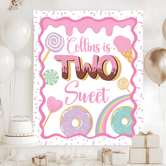 TWO Sweet Birthday Tapestry, Two Sweet 2nd Birthday Banner, Donut 2nd Birthday Party Sign, Custom 2nd Birthday Backdrop