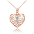 thumbnail image 1 of TWO TONE ROSE GOLD FILIGREE HEART "I" INITIAL CZ PENDANT NECKLACE :  14K  Pendant only, 1 of 1
