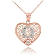 thumbnail image 1 of TWO TONE ROSE GOLD FILIGREE HEART "O" INITIAL CZ PENDANT NECKLACE :  14K  Pendant with 20" chain, 1 of 1