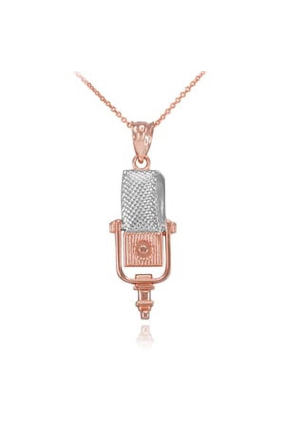 TWO-TONE ROSE GOLD STUDIO MICROPHONE PENDANT NECKLACE :  10K  Pendant only