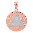 thumbnail image 1 of TWO TONE SOLID ROSE GOLD ILLUMINATI ALL SEEING EYE OF PROVIDENCE CIRCLE PENDANT NECKLACE :  10K  Pendant with 16" chain, 1 of 1