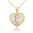 thumbnail image 1 of TWO TONE YELLOW GOLD FILIGREE HEART "F" INITIAL CZ PENDANT NECKLACE :  10K  Pendant with 20" chain, 1 of 1