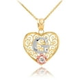 thumbnail image 1 of TWO TONE YELLOW GOLD FILIGREE HEART "G" INITIAL CZ PENDANT NECKLACE :  10K  Pendant with 16" chain, 1 of 1