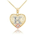 thumbnail image 1 of TWO TONE YELLOW GOLD FILIGREE HEART "K" INITIAL CZ PENDANT NECKLACE :  10K  Pendant with 18" chain, 1 of 1