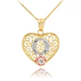 thumbnail image 1 of TWO TONE YELLOW GOLD FILIGREE HEART "O" INITIAL CZ PENDANT NECKLACE, 1 of 1