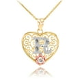 thumbnail image 1 of TWO TONE YELLOW GOLD FILIGREE HEART "R" INITIAL CZ PENDANT NECKLACE :  14K  Pendant with 22" chain, 1 of 1