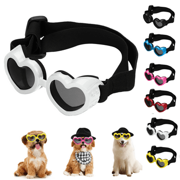 TWOCOOL Small Dog Sunglasses Goggles - Doggy Heart Shape Fog Sunglasses with Adjustable Strap - Windproof Sunscreen Ultraviolet Pet Glasses Pet Accessories