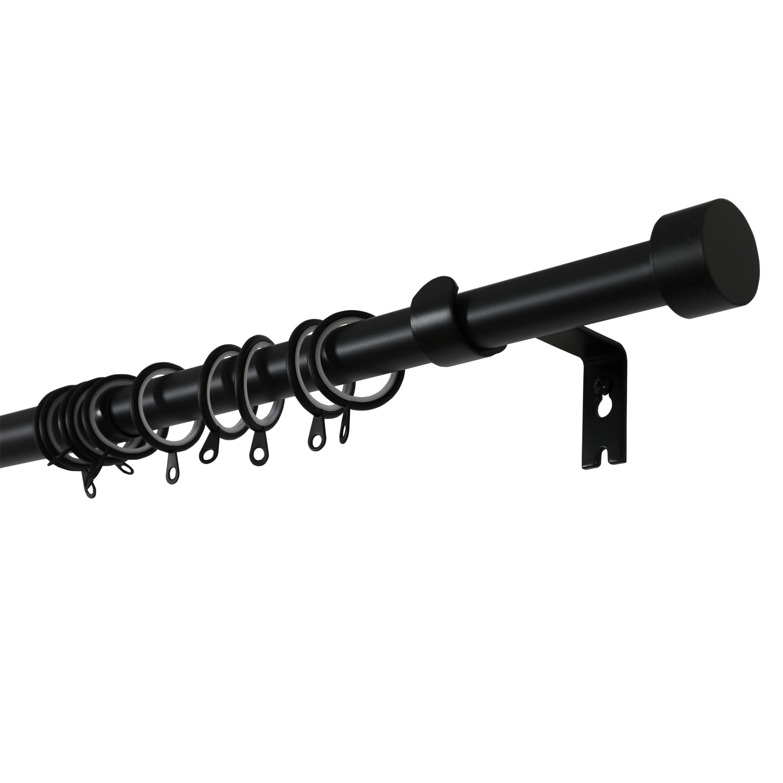 TWOPAGE Jaylon Adjustable Black Curtain Rod for 28-76 Windows, Heavy-duty carbon steel curtain rod with curtain rings