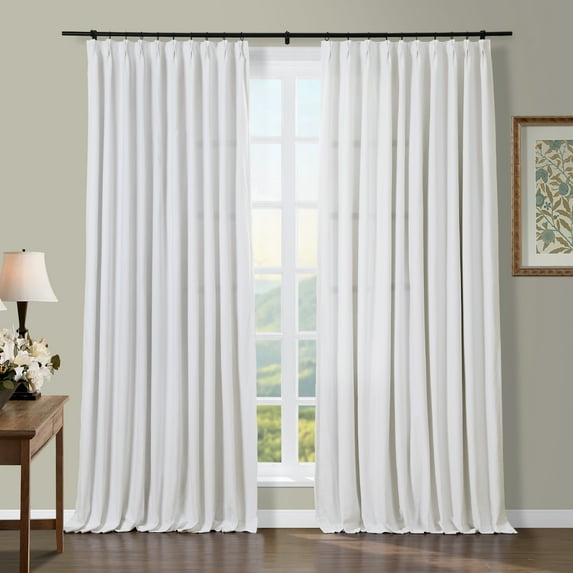 TWOPAGES 100% Cotton Drape 26 W X 72 L Inch Light Filtering Pinch Pleat Duck Curtain for Kitchen, 1 Panel, White