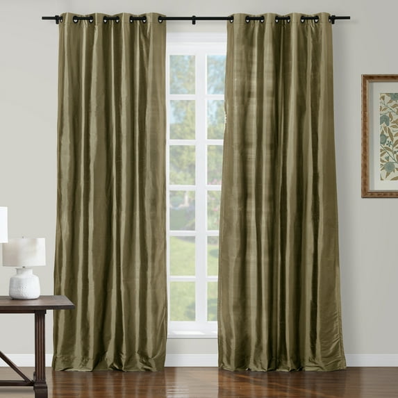 TWOPAGES 100% Dupioni Silk 26 W X 84 L Inch Black Grommet Curtain Light Filtering Drape for Kitchen, 1 Panel, Bronze