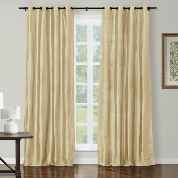 TWOPAGES 100% Dupioni Silk 26 W X 84 L Inch Black Grommet Curtain Light Filtering Drape for Kitchen, 1 Panel, Sand